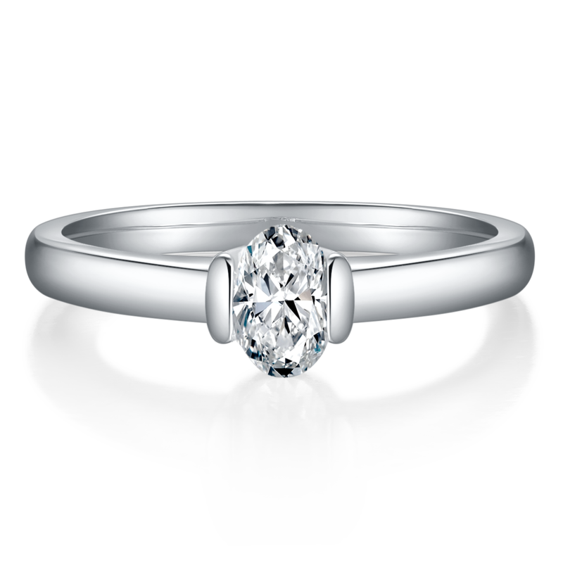 简约蛋形S925银镀白金MoissaniteWomen's Ring0.5ctD级